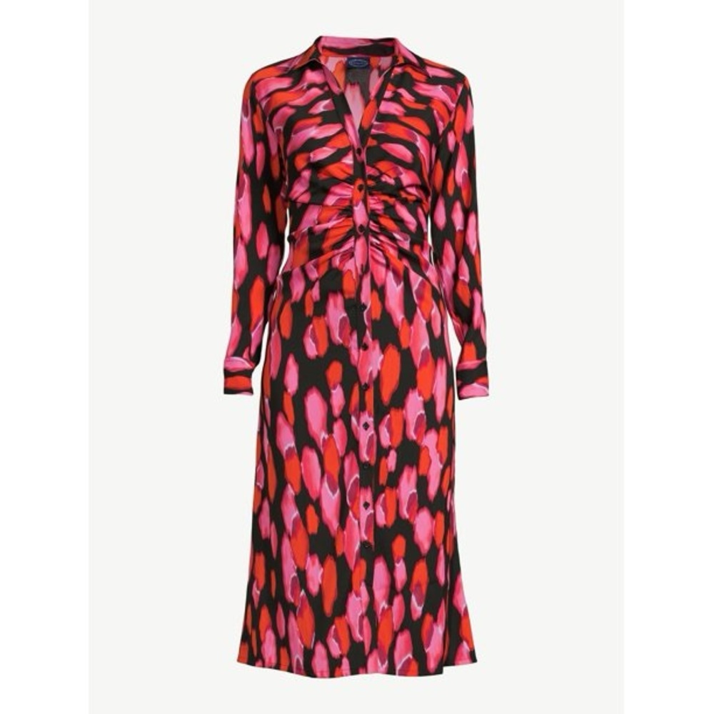 Scoop Women’s Vibrant Long Sleeve Shirt Dress with Bold Pattern - Picture 3 of 5